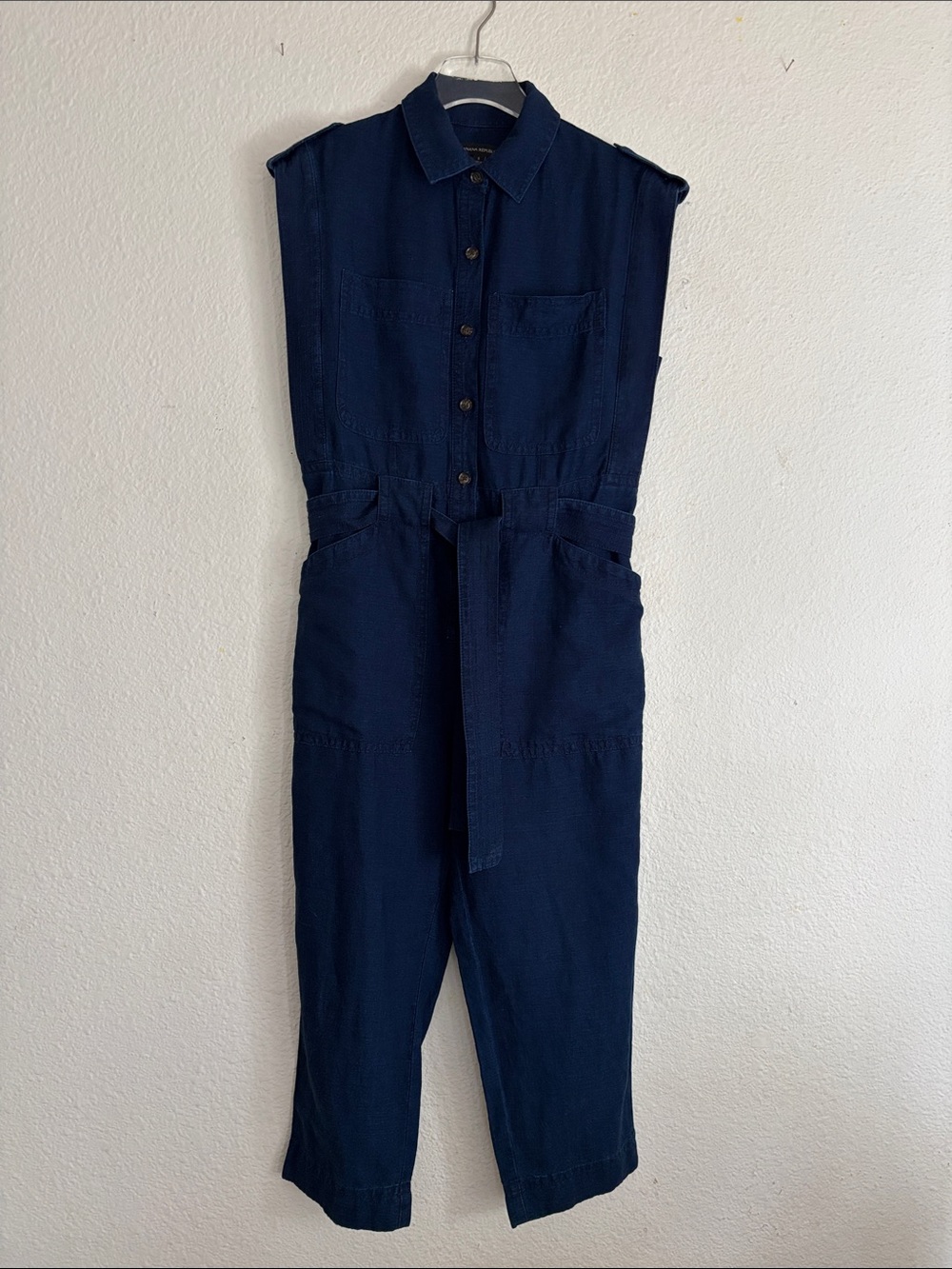 Banana Republic Sleeveless Utility Jumpsuit Linen Cotton Indigo Blue - Picture 10 of 12